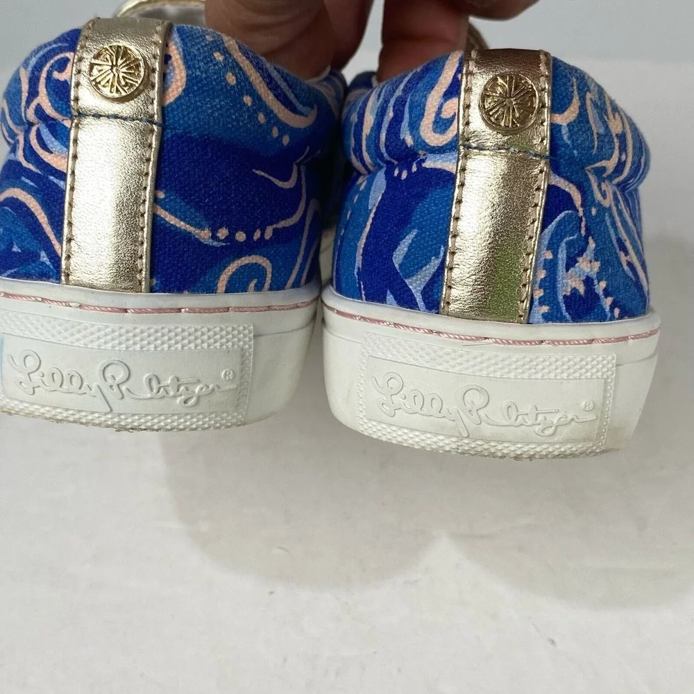 Lilly Pulitzer Women Size 6 Julie Blue‎ Paisley Print Slip On Canvas Shoes